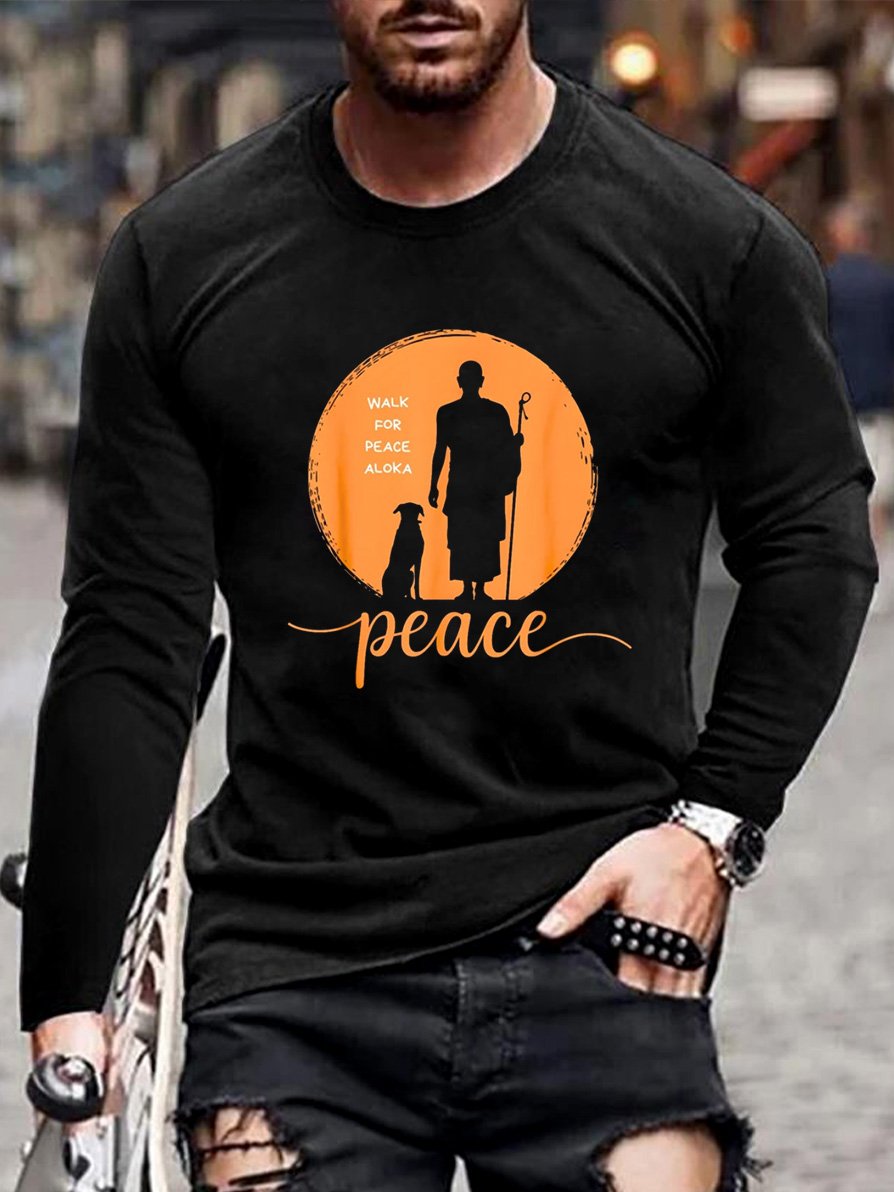 Men's Peace Walk Monk Pattern Long-Sleeve T-Shirt