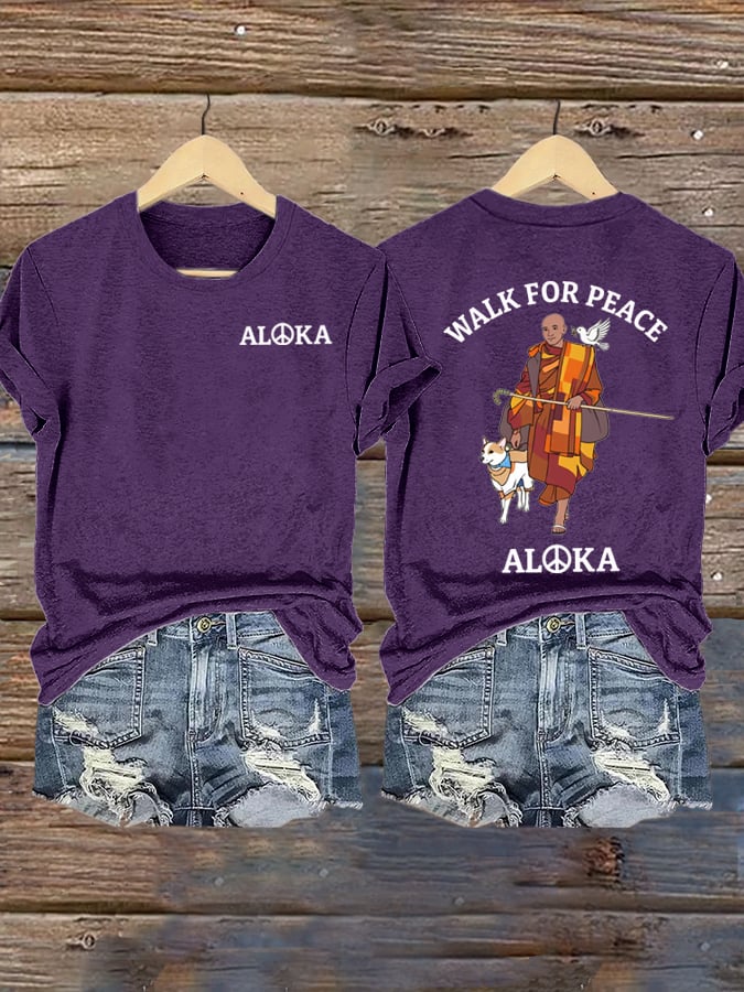 Retro Walk For Peace 19 Monks 1 Dog 2300 Miles For Peace Print T-Shirt
