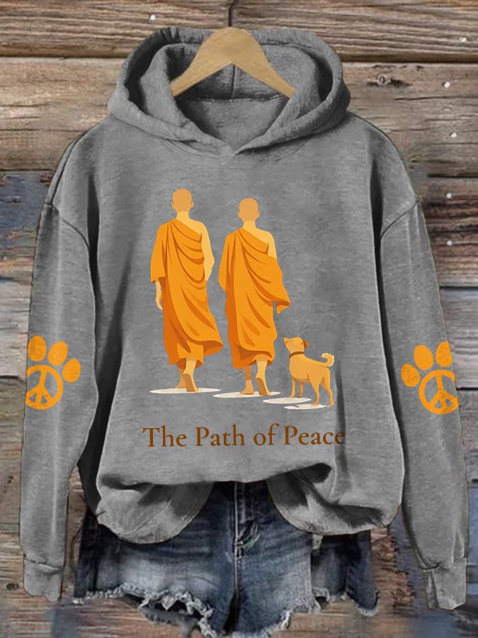 Retro Walk For Peace Monks With Aloka Dog Print Hoodie