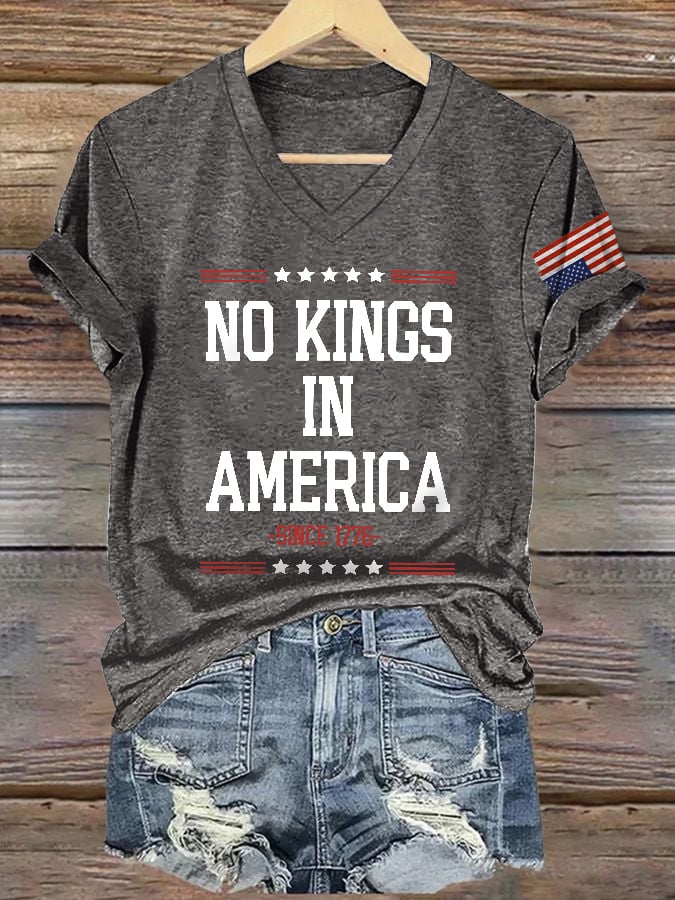 🔥Buy 3 Get 15% Off🔥V-Neck Retro No Kings In America Since 1776 Print T-Shirt