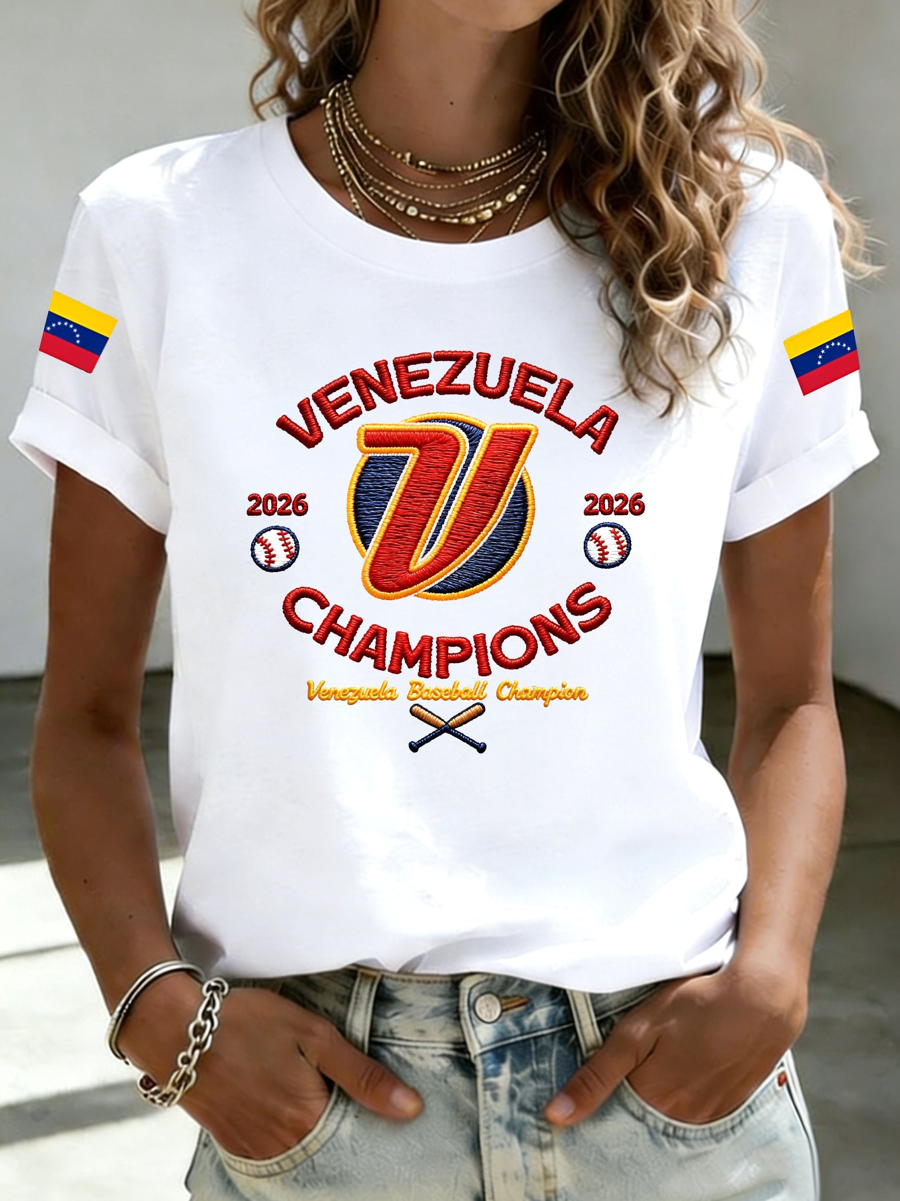 Women's Venezuela Baseball Champion Print Short-Sleeve T-Shirt