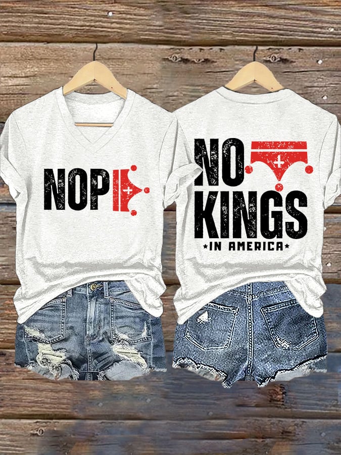 🔥Buy 3 Get 15% Off V-Neck Retro No Kings In America Print T-Shirt