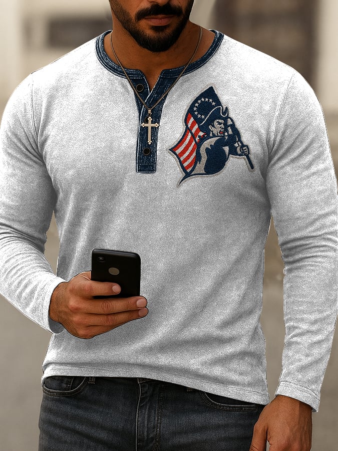 Men's Casual Rugby Print Henley