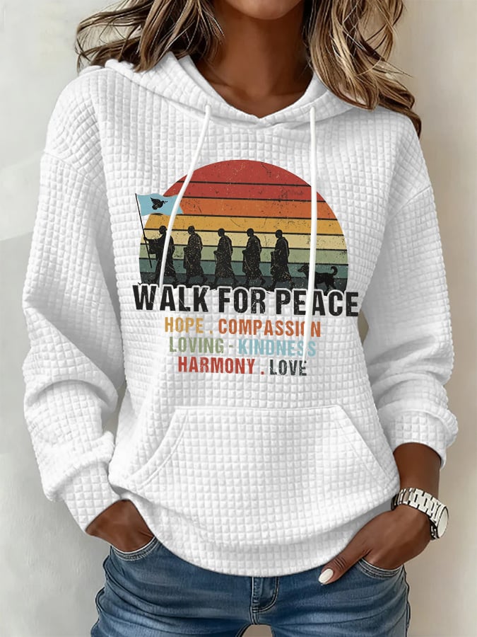 Retro Walk For Peace Hope Compassion Loving-Kindness Harmony Love Print Hoodie