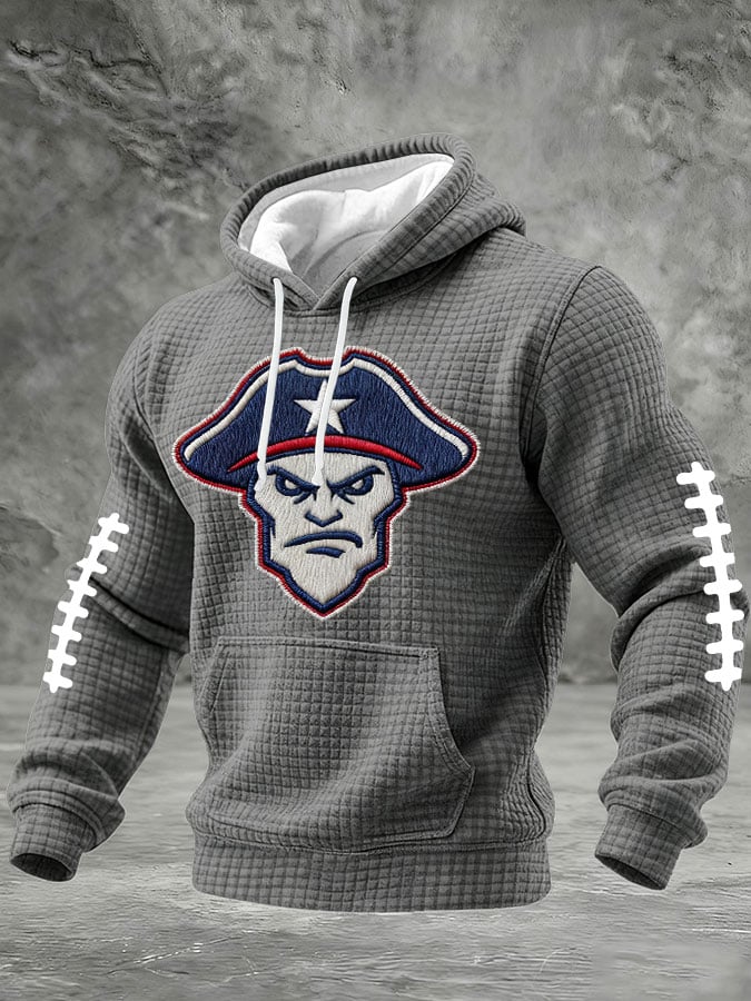 Men's Football Print Checkered Fabric Hooded Sweatshirt