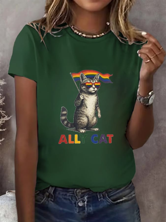 Women's Gay Month Rainbow Print Casual Crew Neck T-Shirt