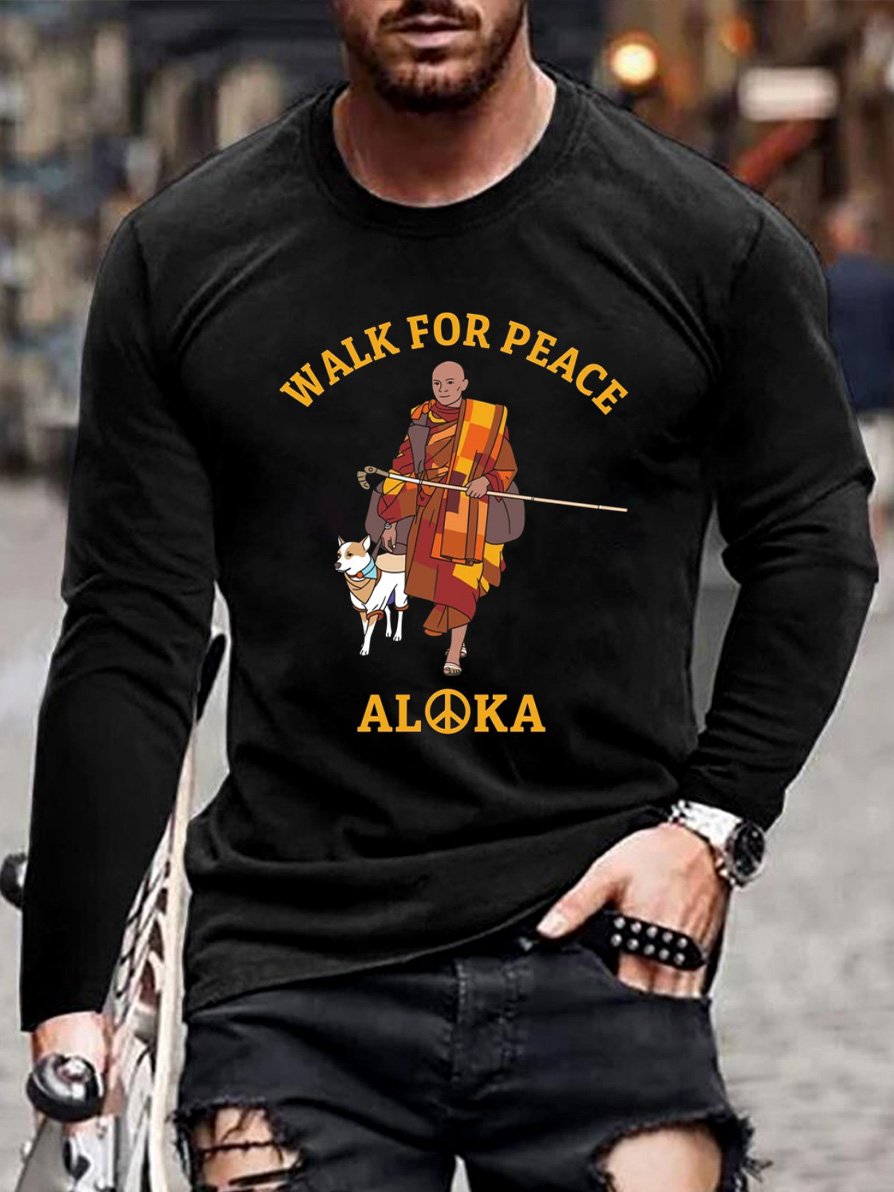 Men's Peace Walk Monk Pattern Long-Sleeve T-Shirt