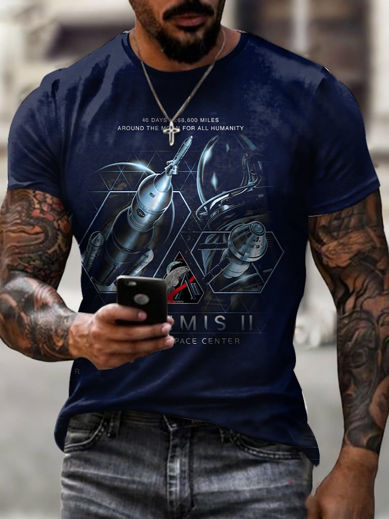 Men's Artemis II Round Neck Casual Printed T-Shirt