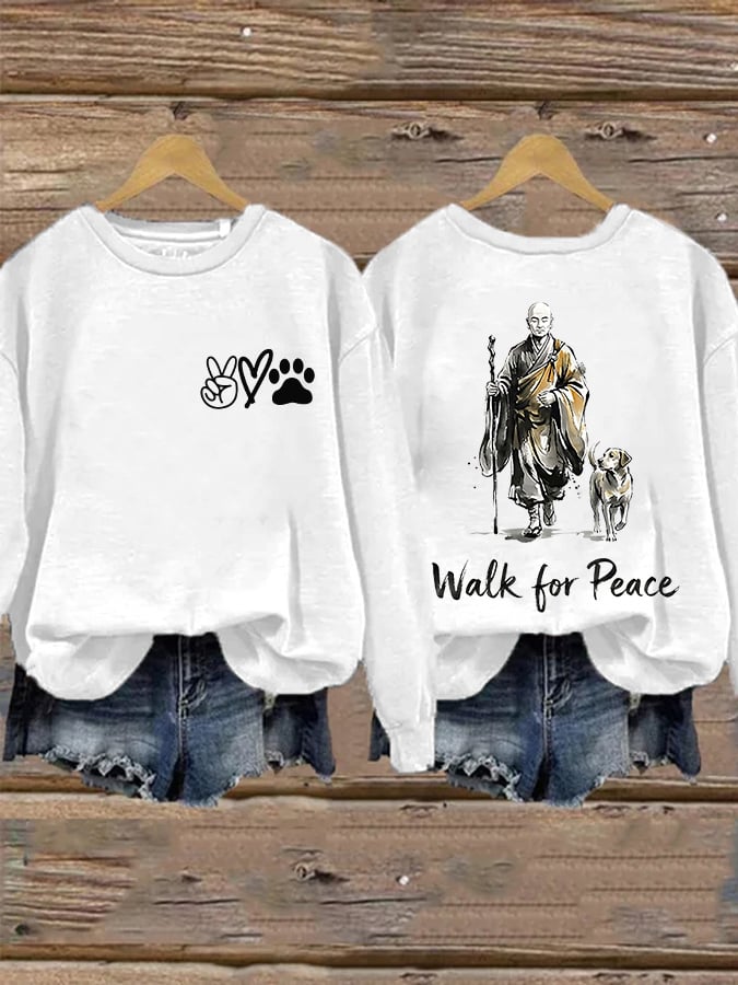 Retro Walk For Peace Monks With Aloka Dog Print Sweatshirt