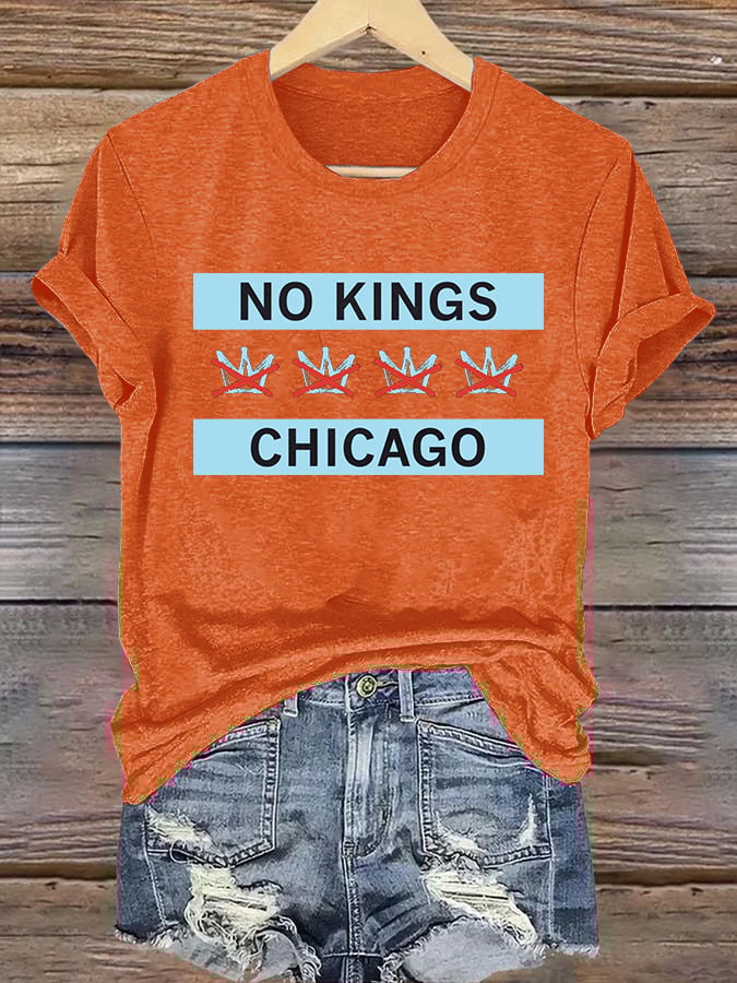 🔥Buy 3 Get 15% Off🔥Women's No Kings Chicago Flag Print T-Shirt