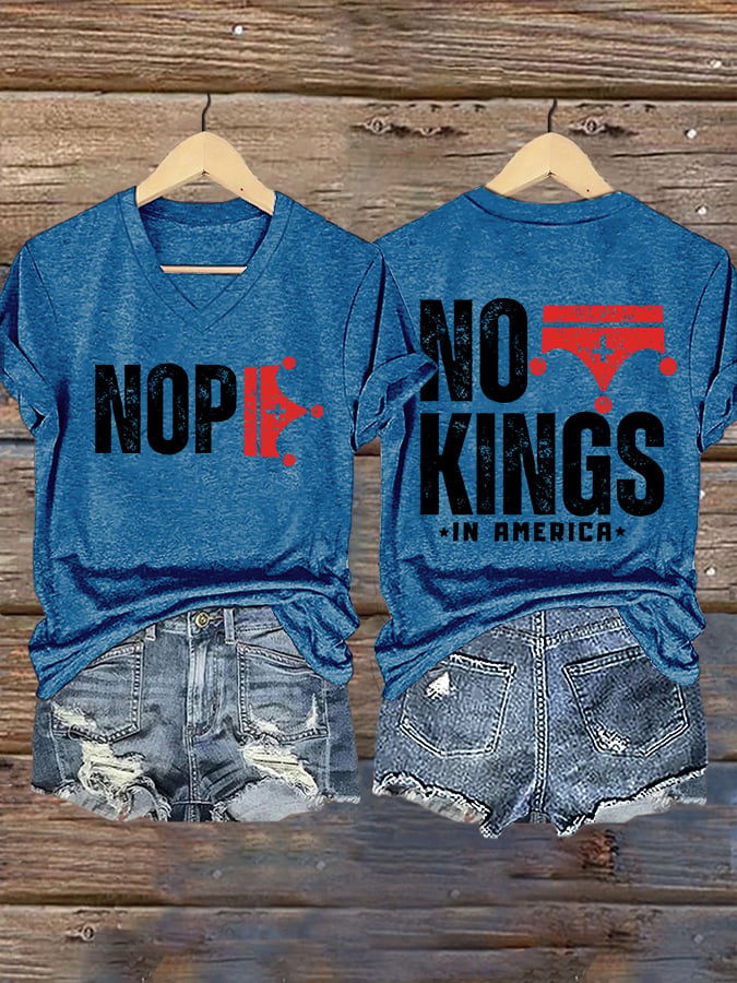 🔥Buy 3 Get 15% Off V-Neck Retro No Kings In America Print T-Shirt