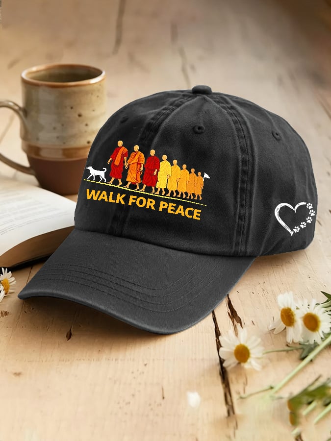 Retro Walk For Peace Monks With Aloka Dog Print Baseball Cap
