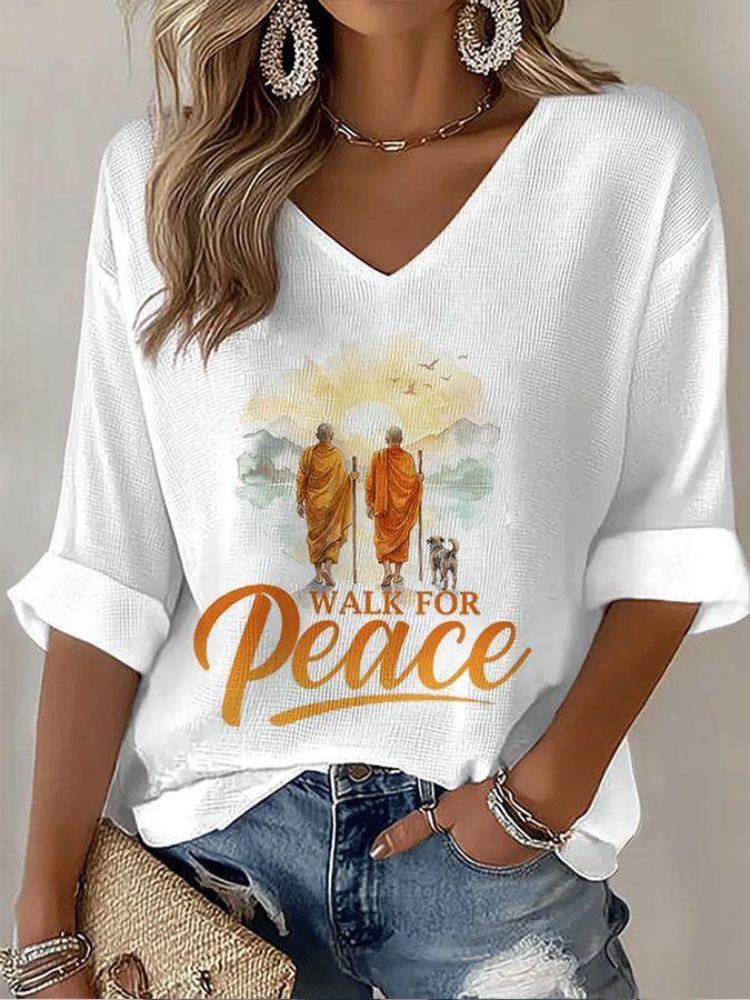 Monks On A Peace Journey, Accompanied By Aloka Dogs, Participate In A Peace Event Women's T-Shirts.