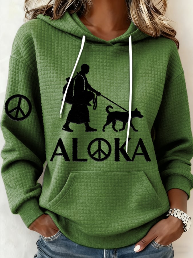 Women's Retro Walk For Peace Monks With Aloka Dog Print Hoodie