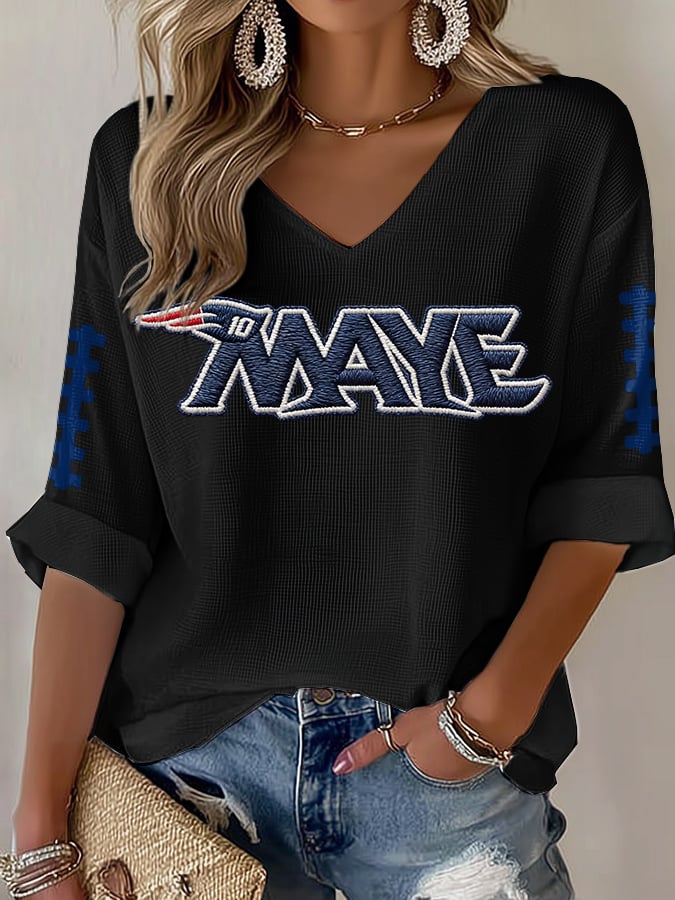 Women's Football Print Waffle Long Sleeve T-Shirt