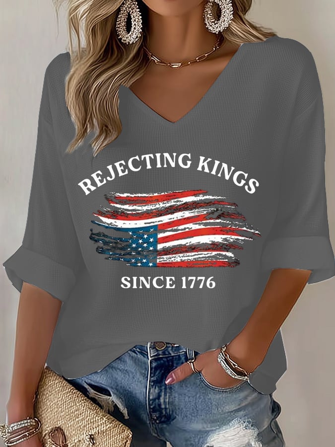 🔥Buy 3 Get 15% Off🔥Women's No Kings In America Printed Casual Waffle T-Shirt
