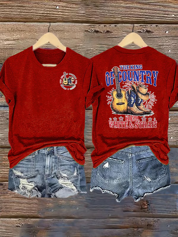 Women's RED WHITE & STRAIT Print T-Shirt