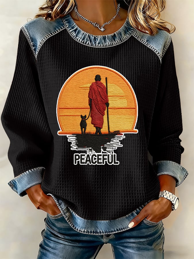 Retro Walk For Peace Monks With Aloka Dog Print Sweatshirt
