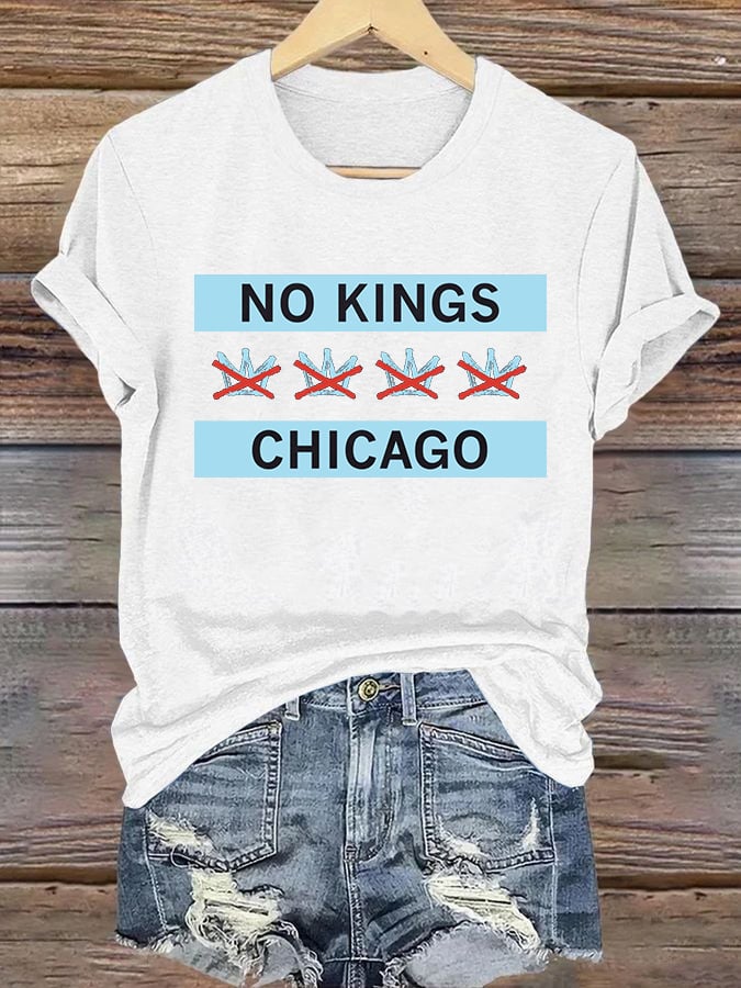 🔥Buy 3 Get 15% Off🔥Women's No Kings Chicago Flag Print T-Shirt