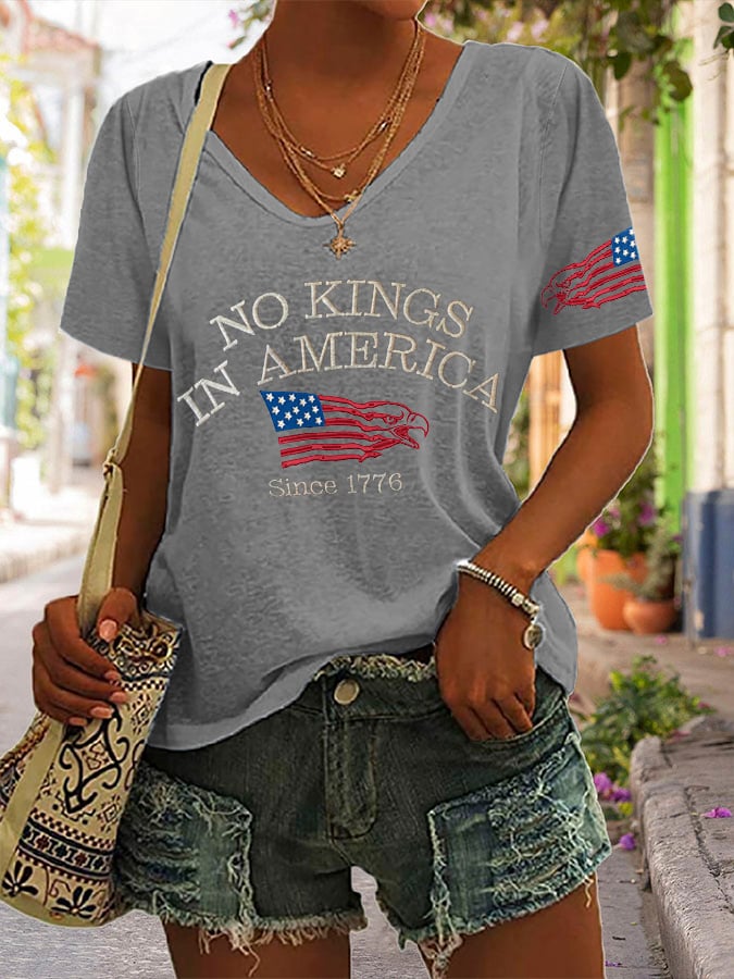 🔥Buy 3 Get 15% Off🔥V-neck Retro No Kings In America Since 1776 Print T-Shirt