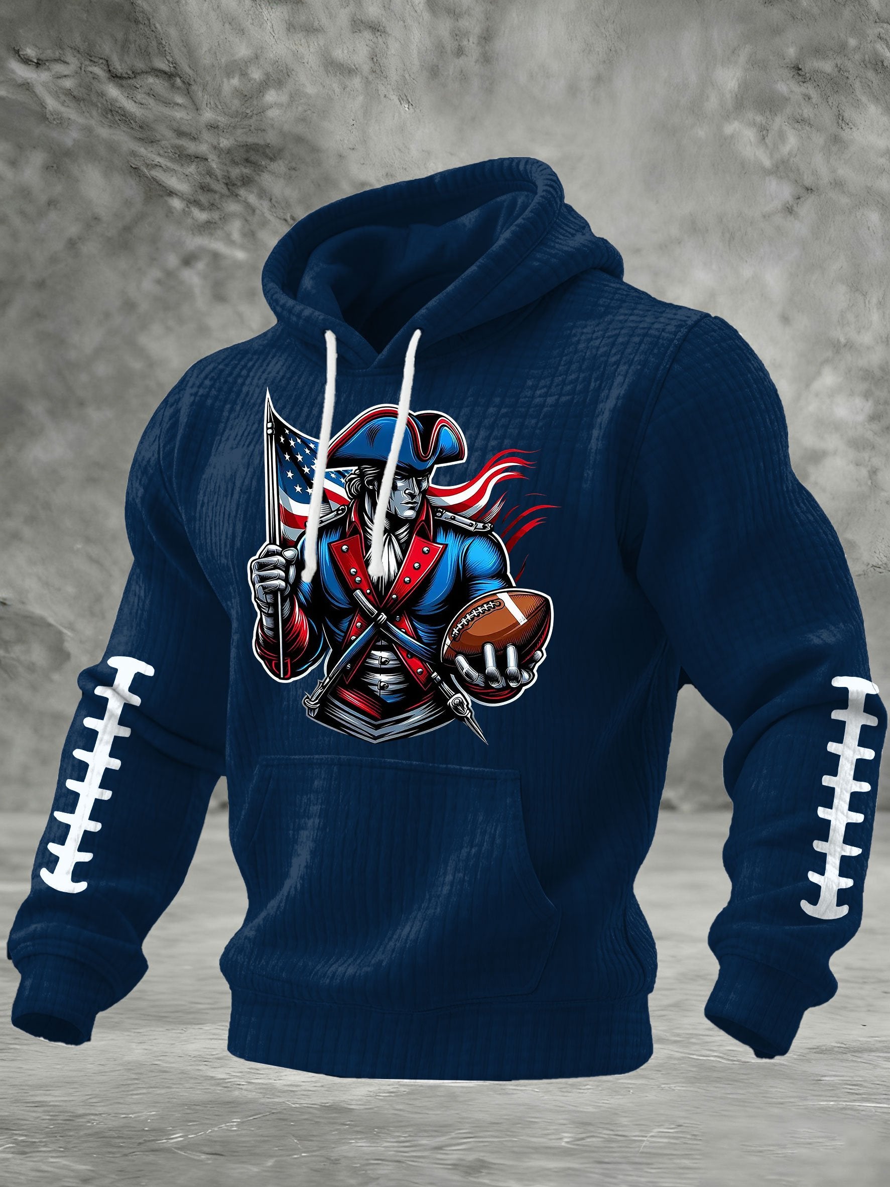 Men's Football Print Checkered Fabric Hooded Sweatshirt