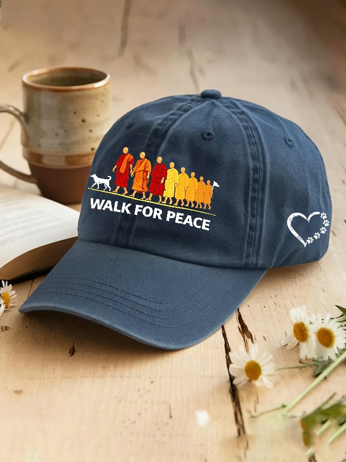 Retro Walk For Peace Monks With Aloka Dog Print Baseball Cap