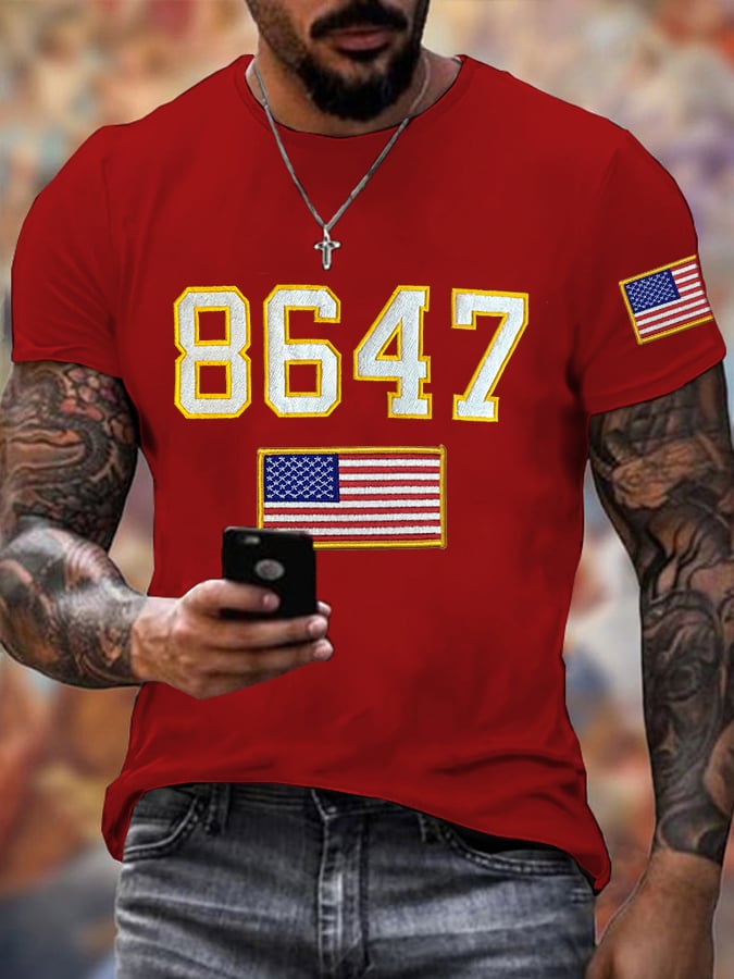 🔥Buy 3 Get 15% Off🔥Men's Retro8647 Flag Print Casual T-Shirt