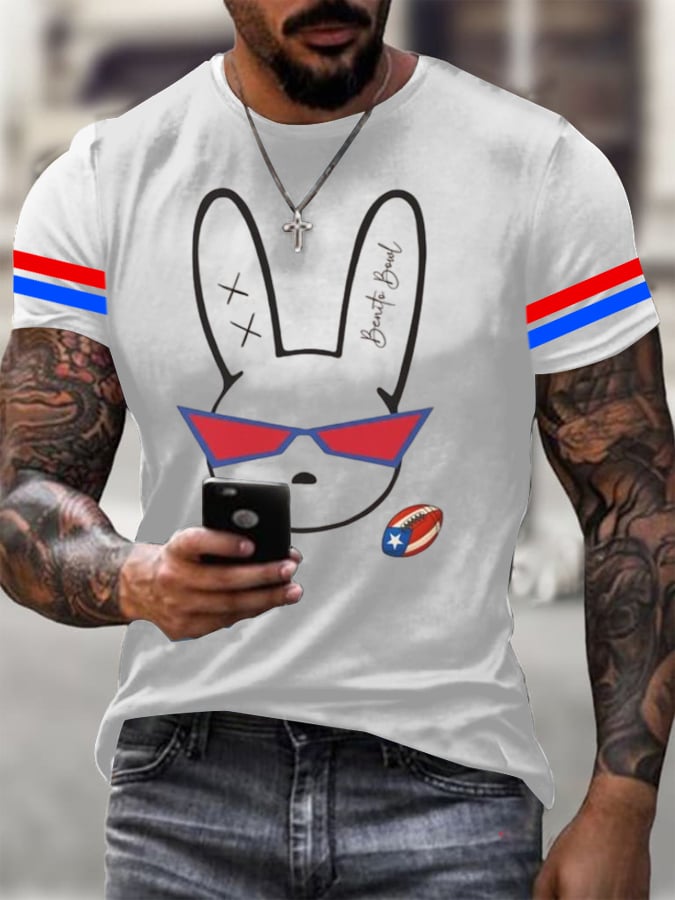 Men's Bunny Resist Print Casual T-Shirt