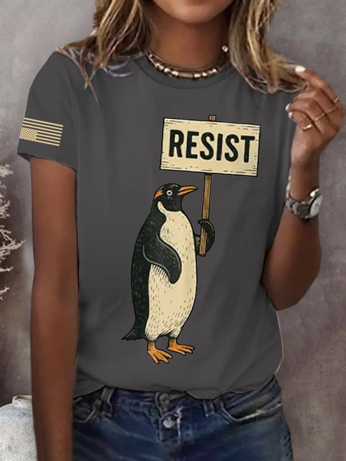 🔥Buy 3 Get 15% Off🔥Retro Penguins Resist Tariffs Print T-Shirt