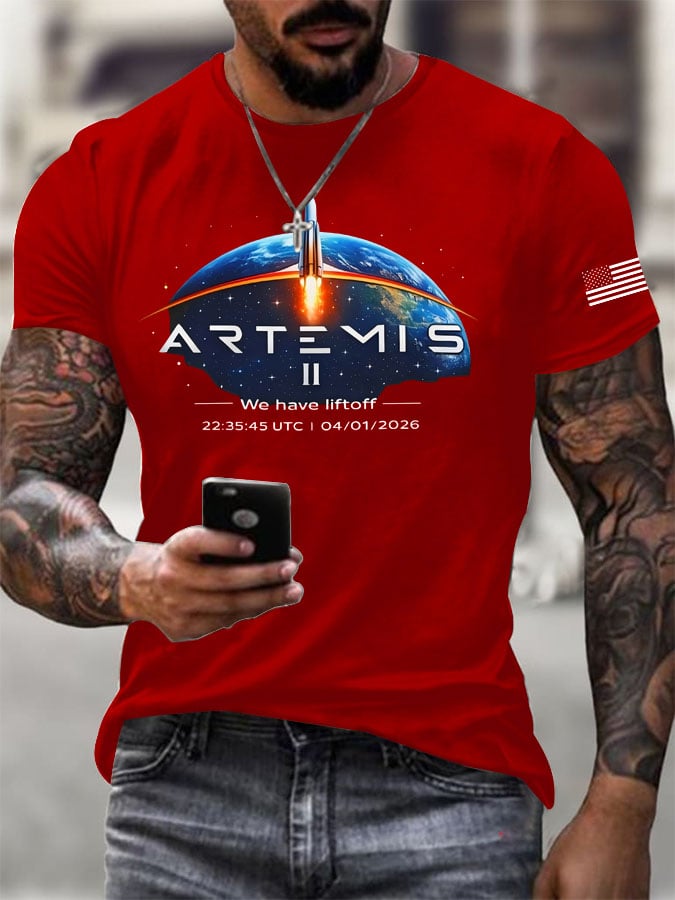Men's Artemis II Round Neck Casual Printed T-Shirt