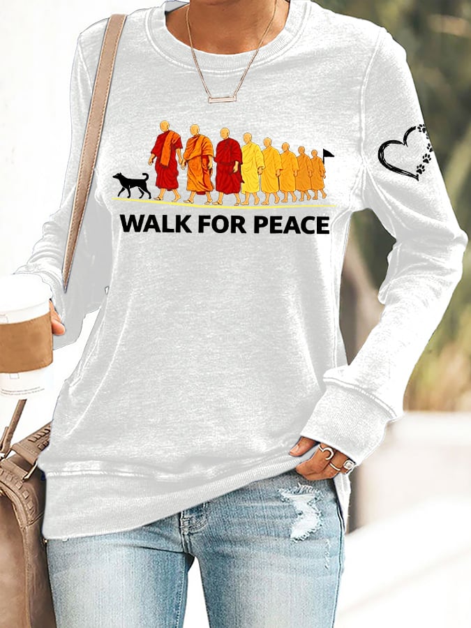 Retro Walk For Peace Monks With Aloka Dog Print Sweatshirt