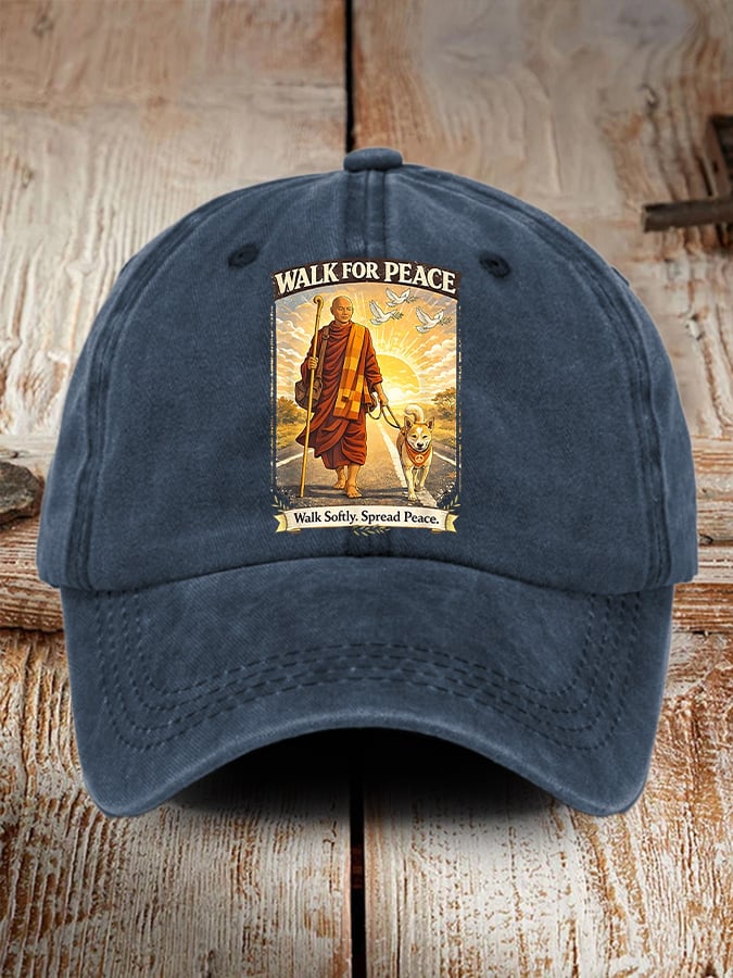 Retro Walk For Peace Monks With Aloka The Peace Dog Walk For Peace Walk Softly. Spread Peace Print Baseball Cap