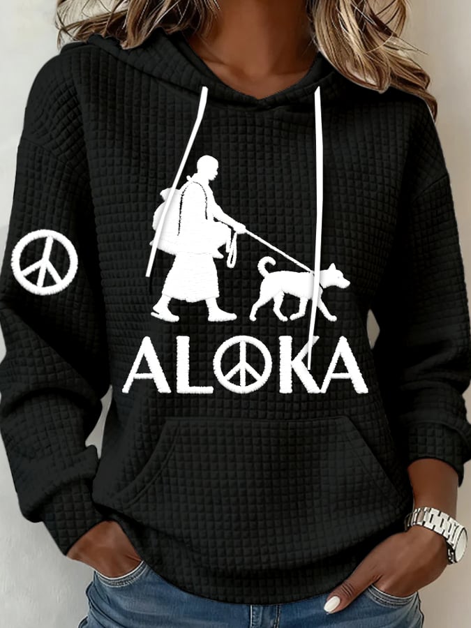 Women's Retro Walk For Peace Monks With Aloka Dog Print Hoodie