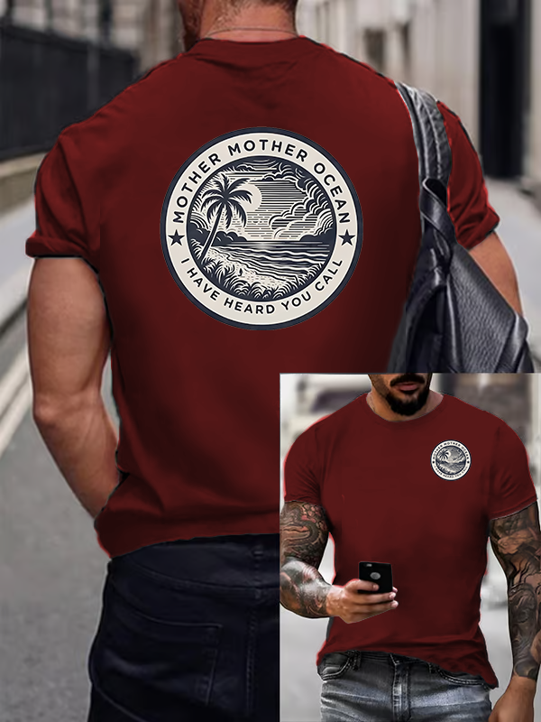 Men's Retro Mother, Mother Ocean, I HAVE HEARD YOU CALL Print T-Shirt