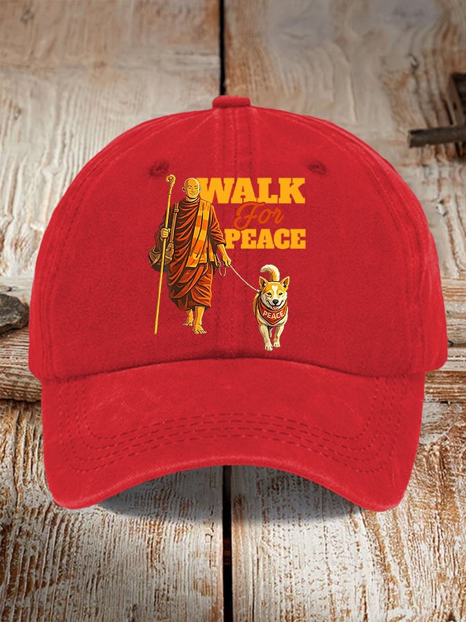 Retro Walk For Peace Monks With Aloka Dog Print Baseball Cap