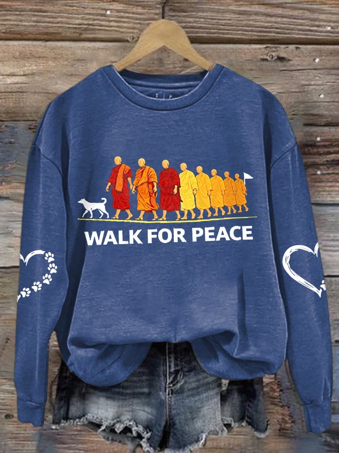 Retro Walk For Peace Monks With Aloka Dog Print Sweatshirt