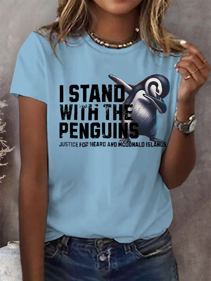 🔥Buy 3 Get 15% Off🔥Women's I Stand With The Penguins Printed Short-Sleeved T-Shirt