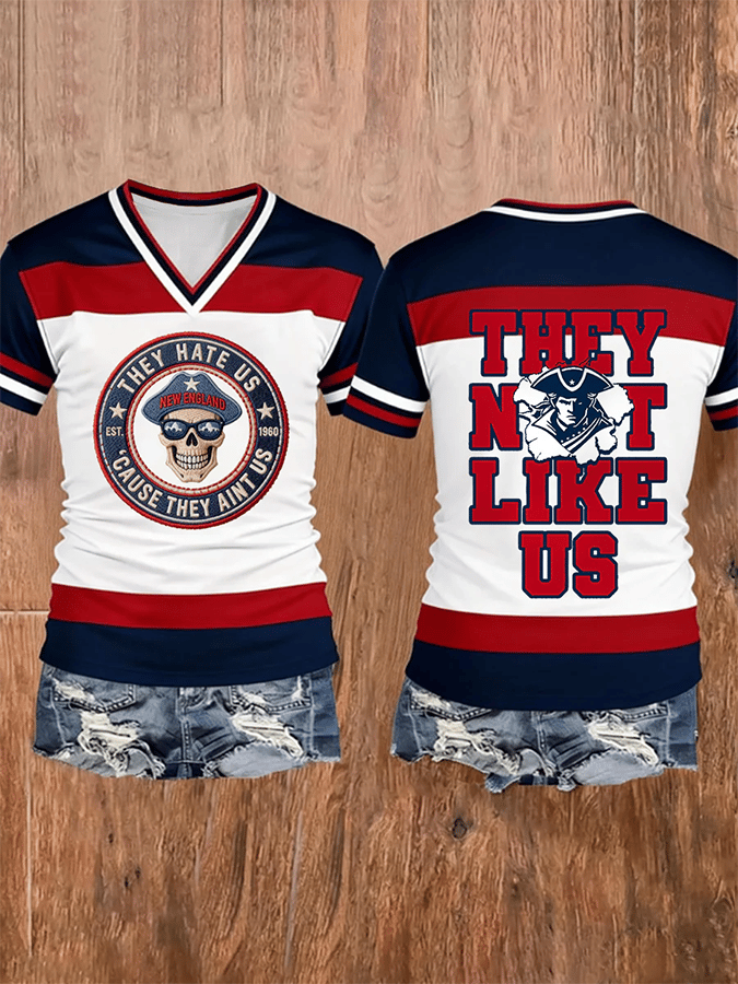 Women's They Hate Us Cause They Ain't Us Gift For Football Fans Gameday Casual V-Neck Tee