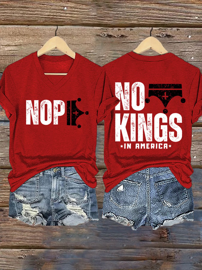 🔥Buy 3 Get 15% Off V-Neck Retro No Kings In America Print T-Shirt