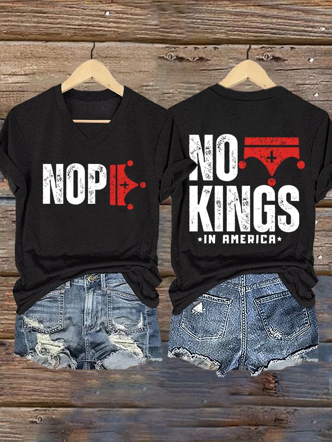 🔥Buy 3 Get 15% Off V-Neck Retro No Kings In America Print T-Shirt