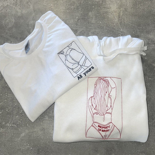 Custom Embroidered Sweatshirt – Personalized Sexy Portrait Gift for Him 💕🔥, Perfect Gift for Couple