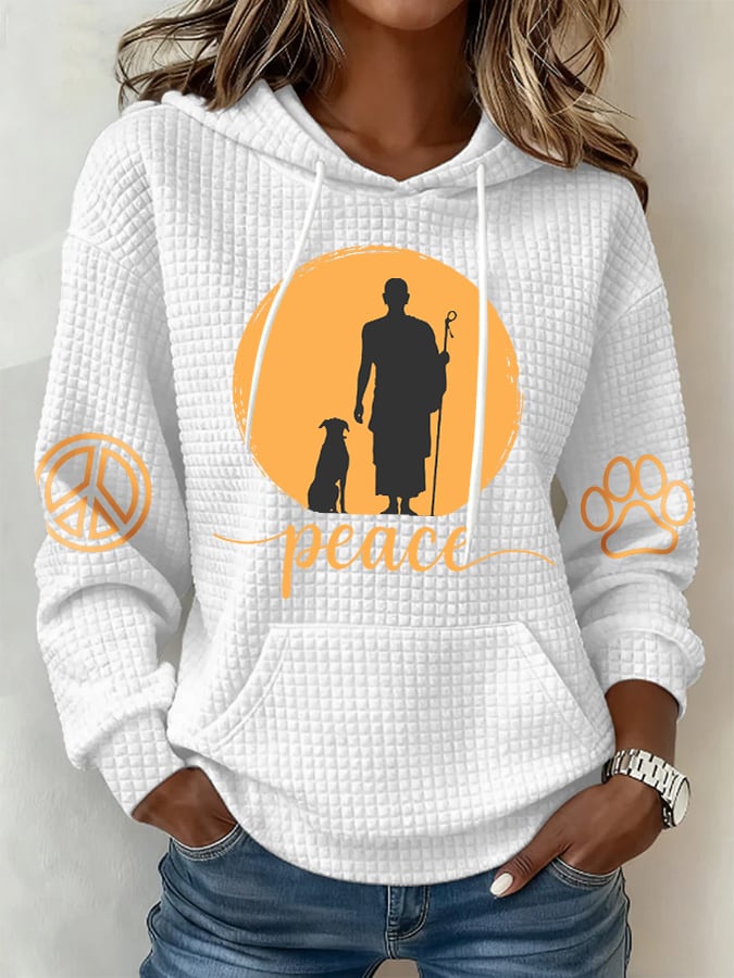 Retro Walk For Peace Monks With Aloka Dog Print Hoodie