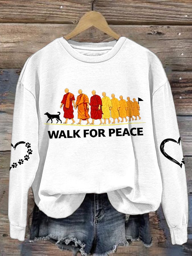 Retro Walk For Peace Monks With Aloka Dog Print Sweatshirt