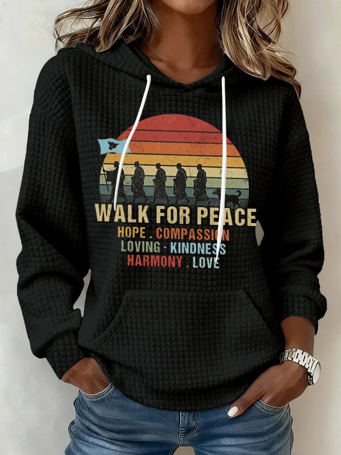 Retro Walk For Peace Hope Compassion Loving-Kindness Harmony Love Print Hoodie