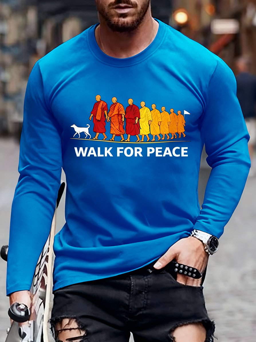 Men's Peace Walk Monk Pattern Long-Sleeve T-Shirt