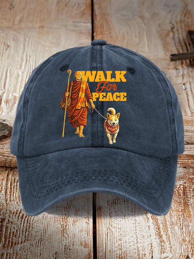 Retro Walk For Peace Monks With Aloka Dog Print Baseball Cap
