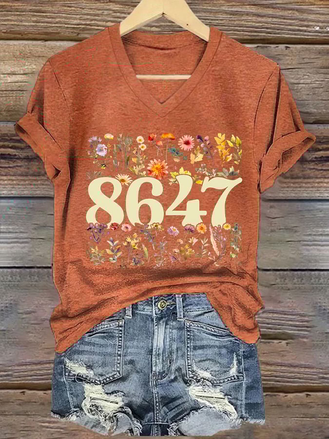 🔥Buy 3 Get 15% Off🔥V-neck 86/47 Flowers Print T-Shirt