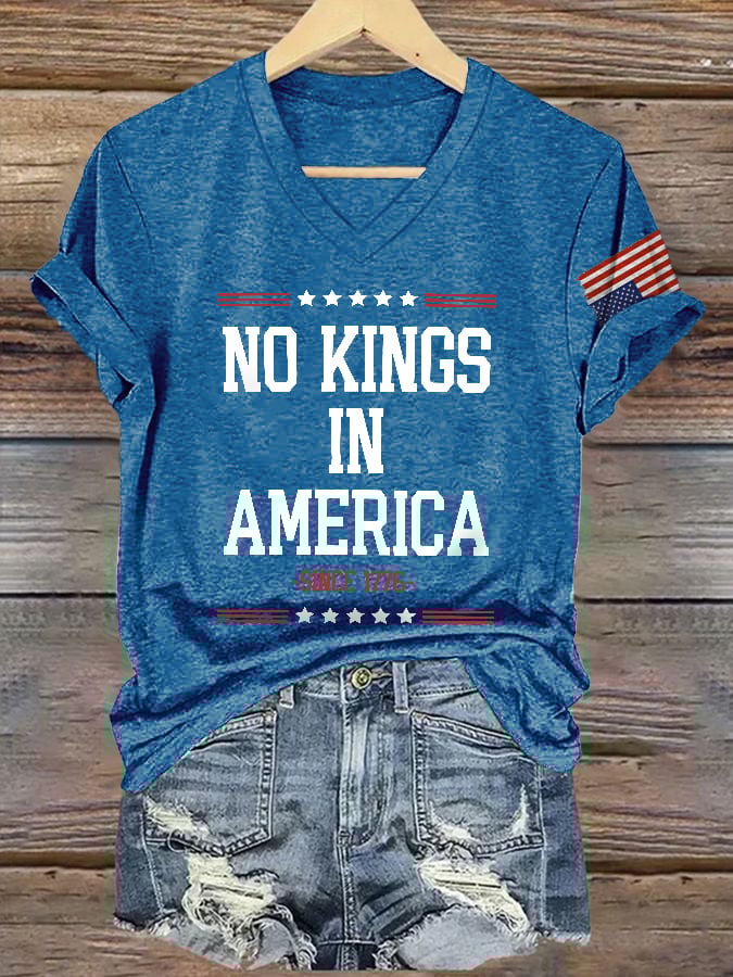🔥Buy 3 Get 15% Off🔥V-Neck Retro No Kings In America Since 1776 Print T-Shirt