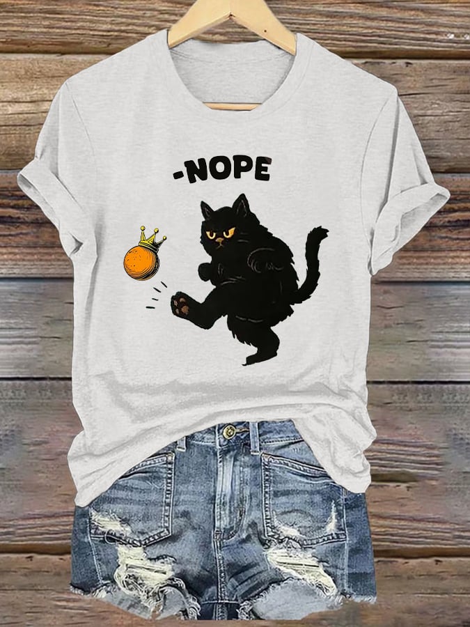 🔥Buy 3 Get 15% Off🔥Women's Retro No Kings In America Cat Crown Nope Print Short Sleeve T-Shirt