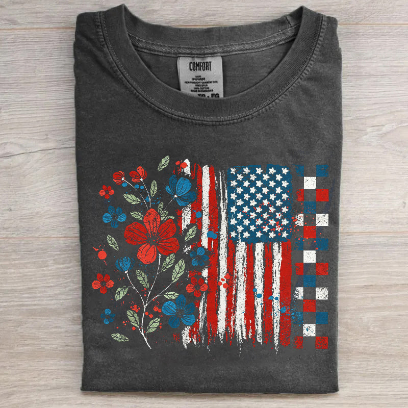 Floral American Flag T-shirt